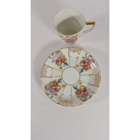 Vintage Floral Pink Iris Fine China Tea Cup & Saucer with Gold Trim Ucagco Japan - Picture 3 of 10